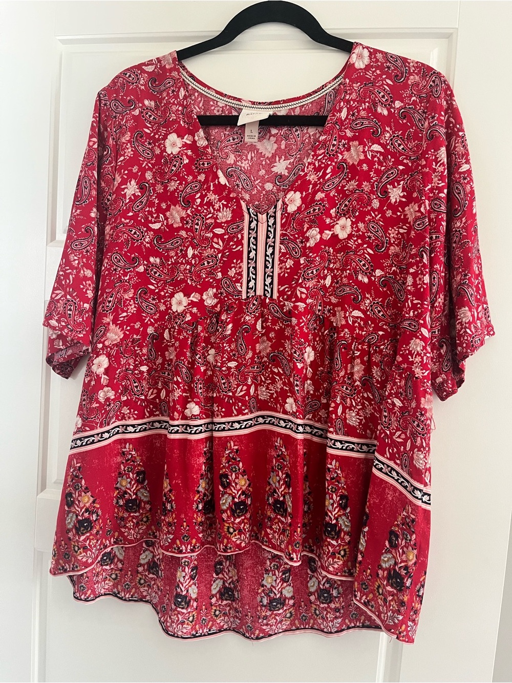 Knox Rose Red Paisley Floral V-Neck Tunic